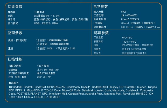 国产二维码扫描仪产品参数